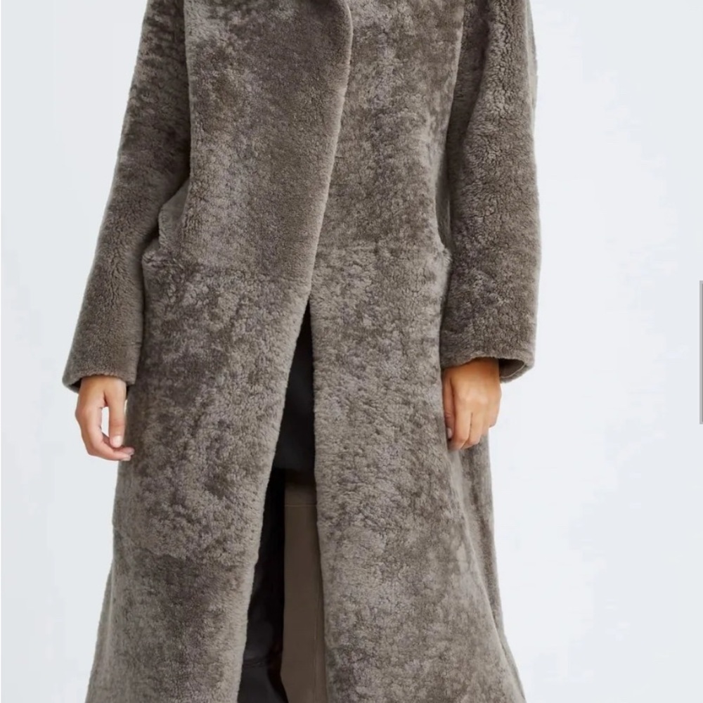 Nour Hammour Birthday Draped Shearling Coat in Grey